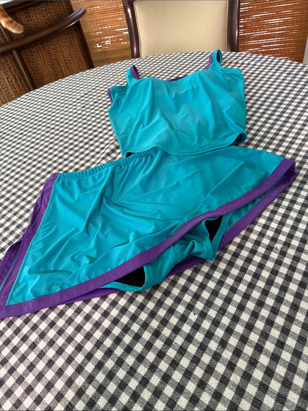 Women’s Teal V-Neck Tankini with Purple Trim